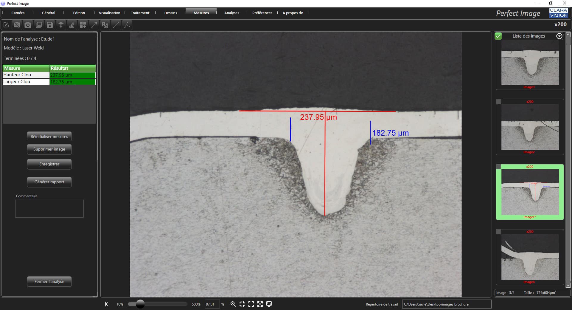 Mesures et dimensions en metallographie
